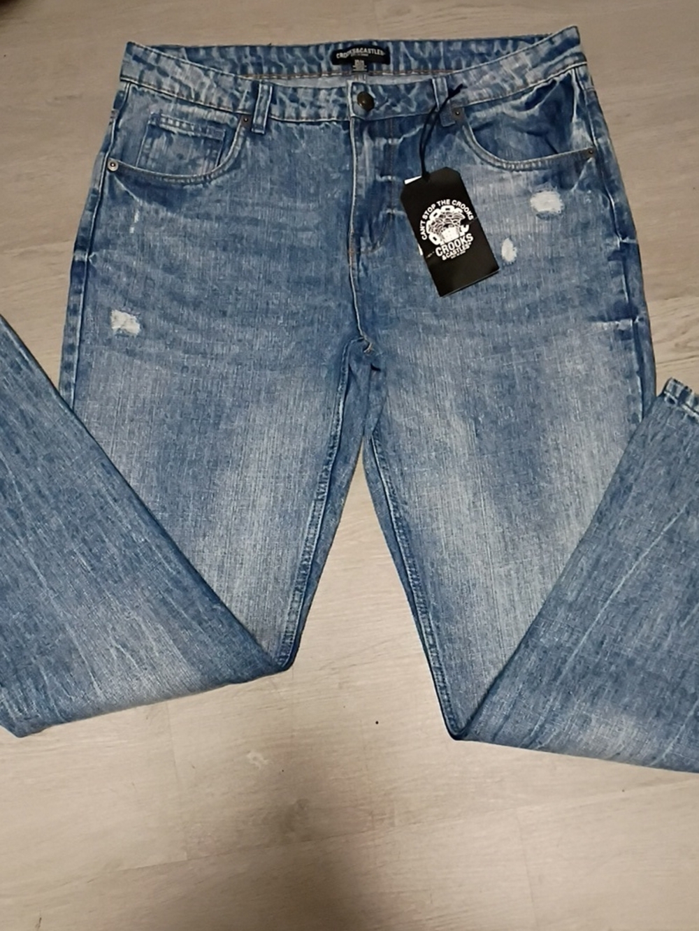 Crooks & Castles Men’s Light Blue Slim Straight Jeans